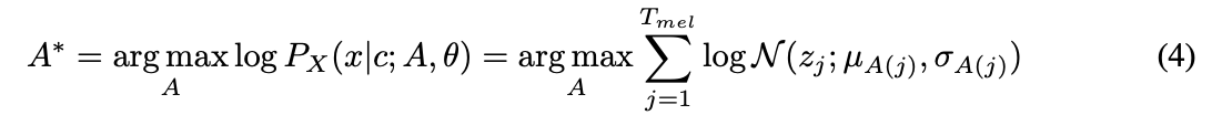 Equation 4. The most probable monotonic alignment $A^*$