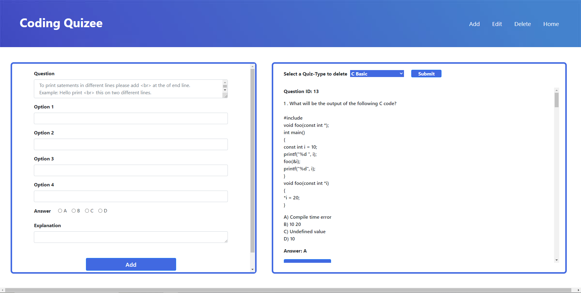 GitHub - DarshanPoralu/Coding-Quizee: It's a quiz website based on ...