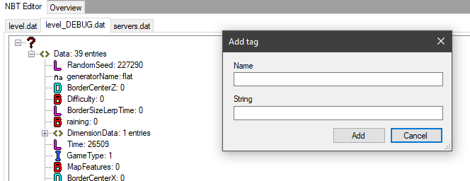 Screenshot of the UI that shows the creation of a new StringTag