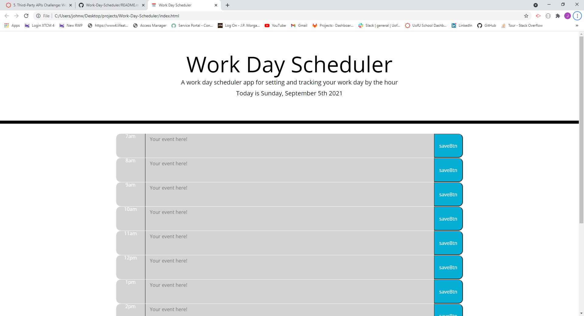 GitHub - jyoung0613/Work-Day-Scheduler: Calendar to help track what you ...