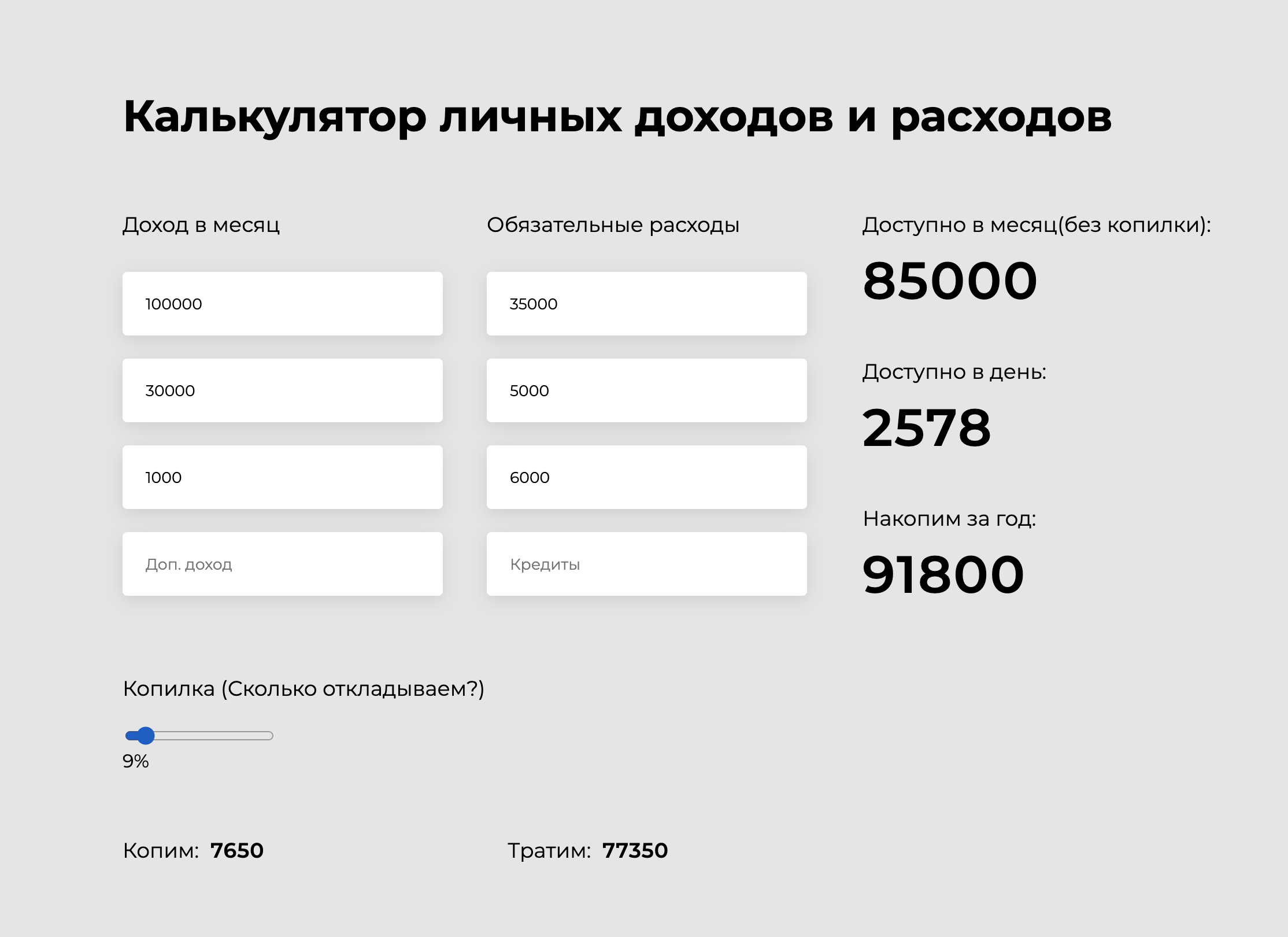 Github olgamadonova income calculator simple calculator to count