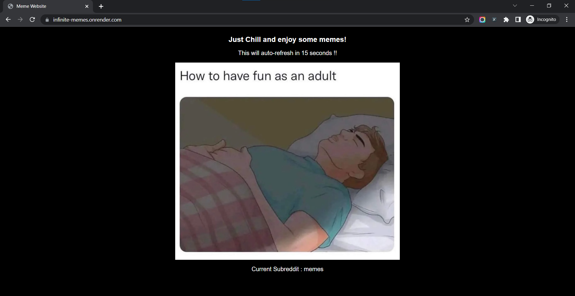 GitHub - adhirajpandey/Infinite-Memes: Infinite Random Meme WebApp ...