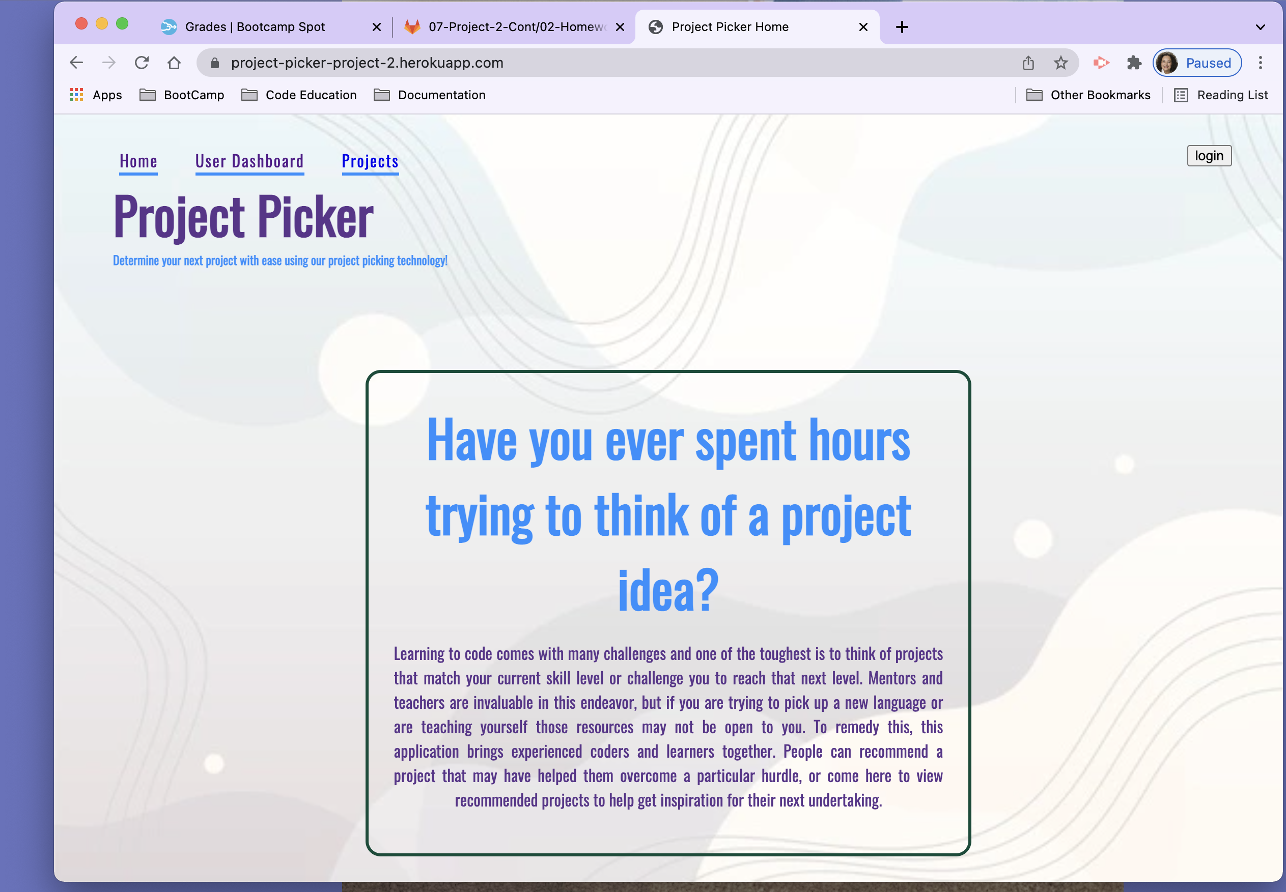Project Picker Window GitHub - SFosR/Project-Picker: Repo for Project 2