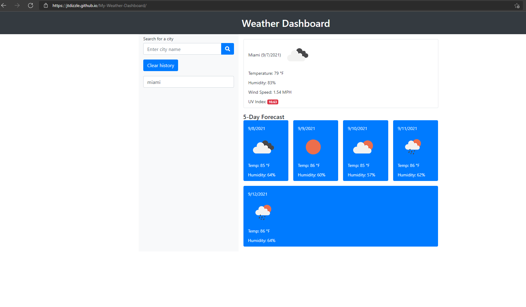 GitHub - jtdizzle/My-Weather-Dashboard: A dynamic weather dashboard