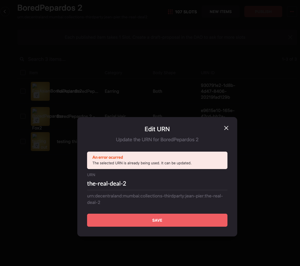 feat Add specific error for URN duplication cases by juanmahidalgo