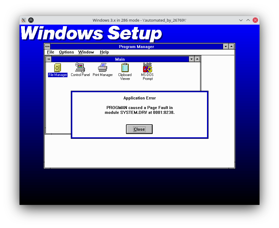 kvm: Windows 3.1 installation various crashes · Issue #1492