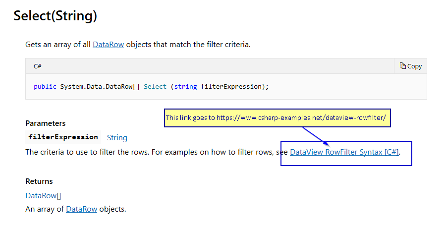 Link of DataView Filter expression sample is using external website ...