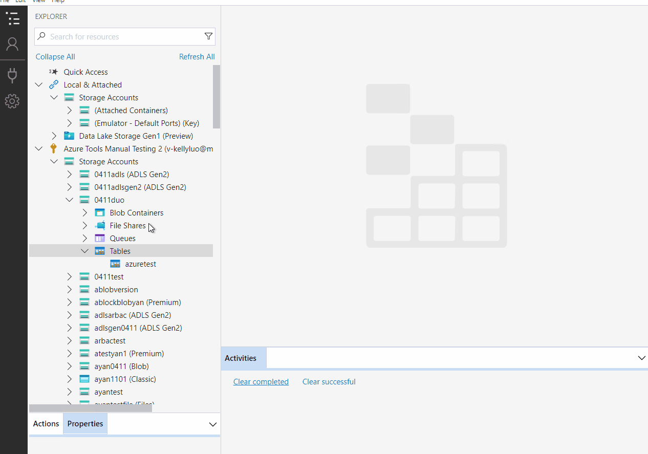 The cloned table is opened under the SAS attached storage account when