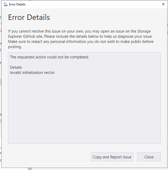 An error 'Invalid initialization vector' occurs when launching Storage ...