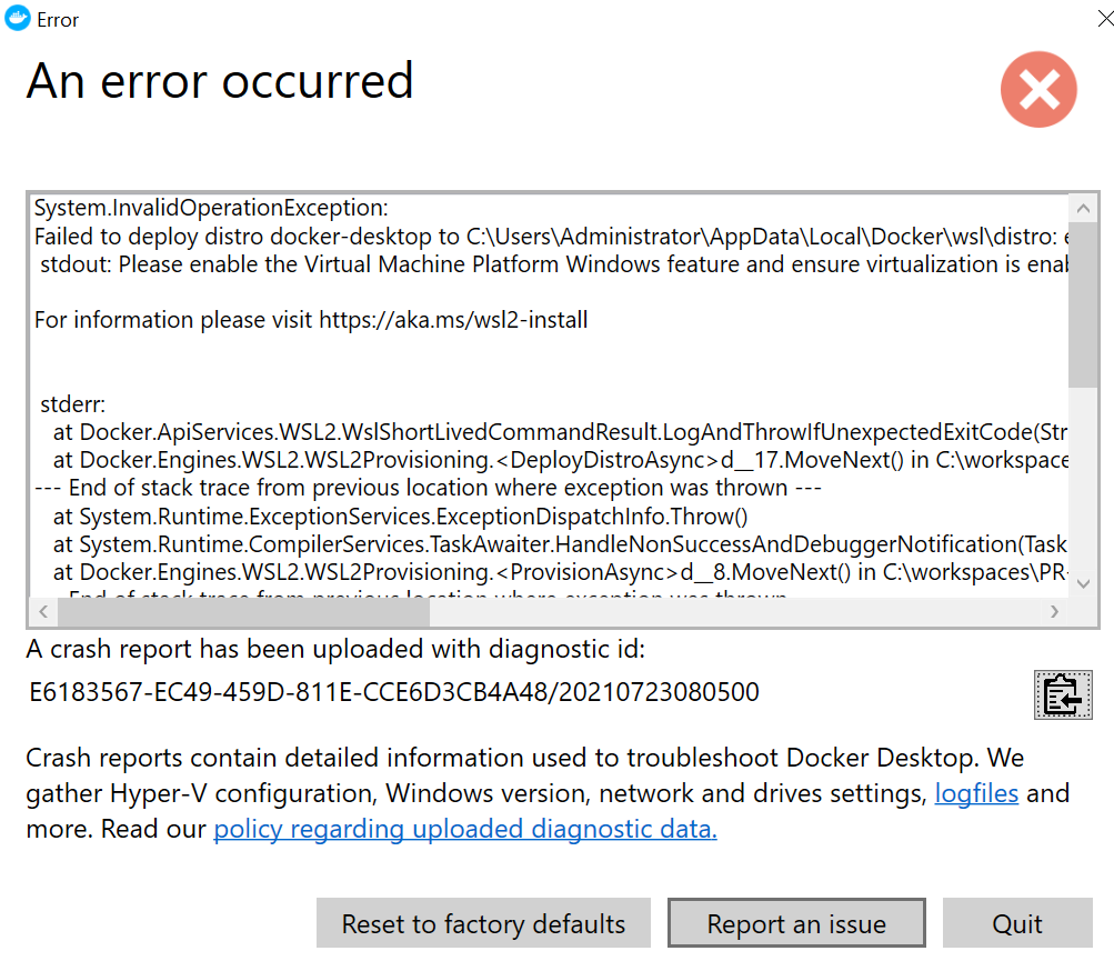 Failed to start docker desktop for window, crashing · Issue #11741 ...