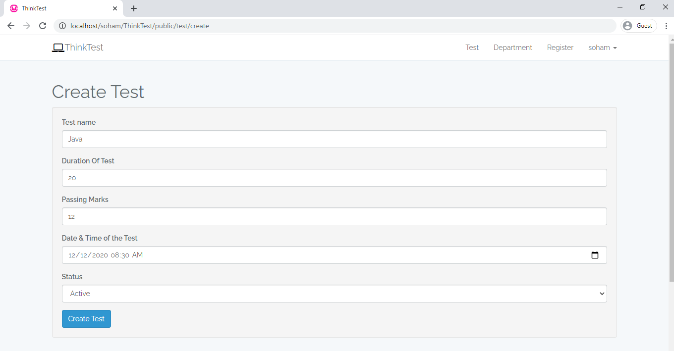 GitHub - SohamBK/ThinkTest: A website build in Laravel to create and ...