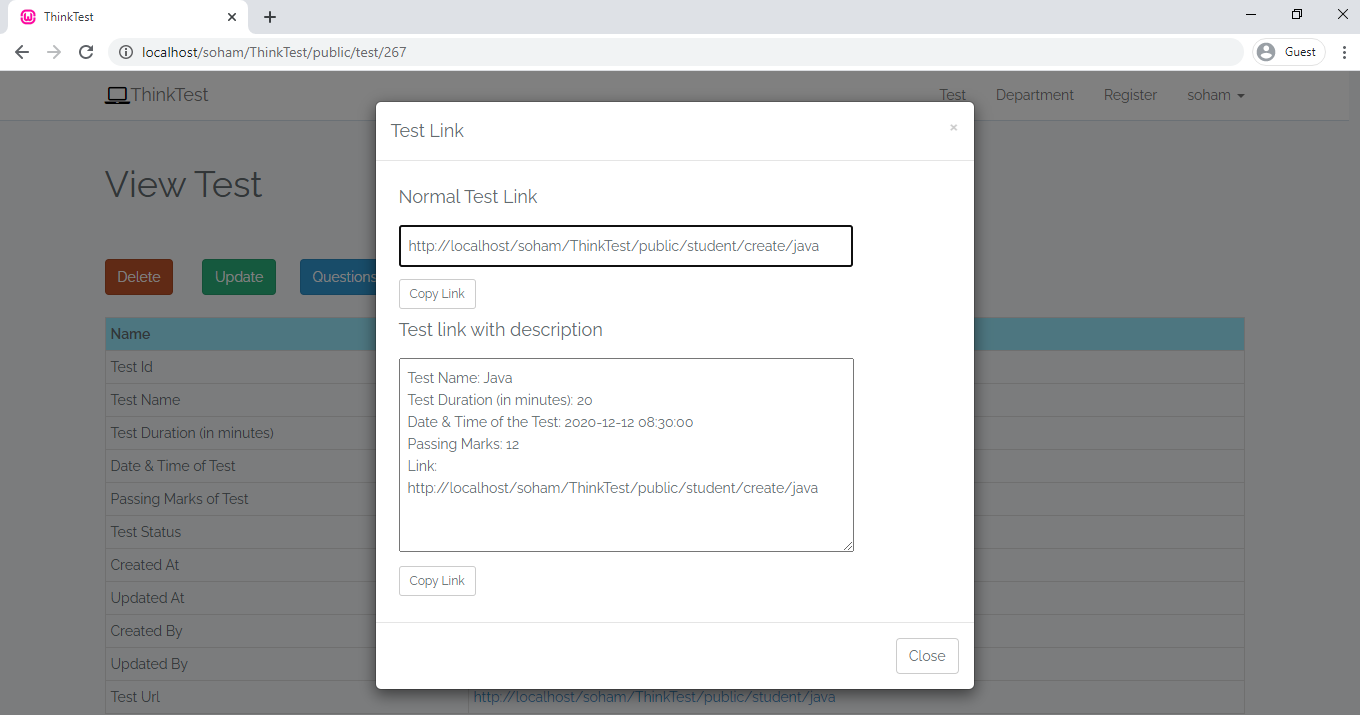 GitHub - SohamBK/ThinkTest: A website build in Laravel to create and ...