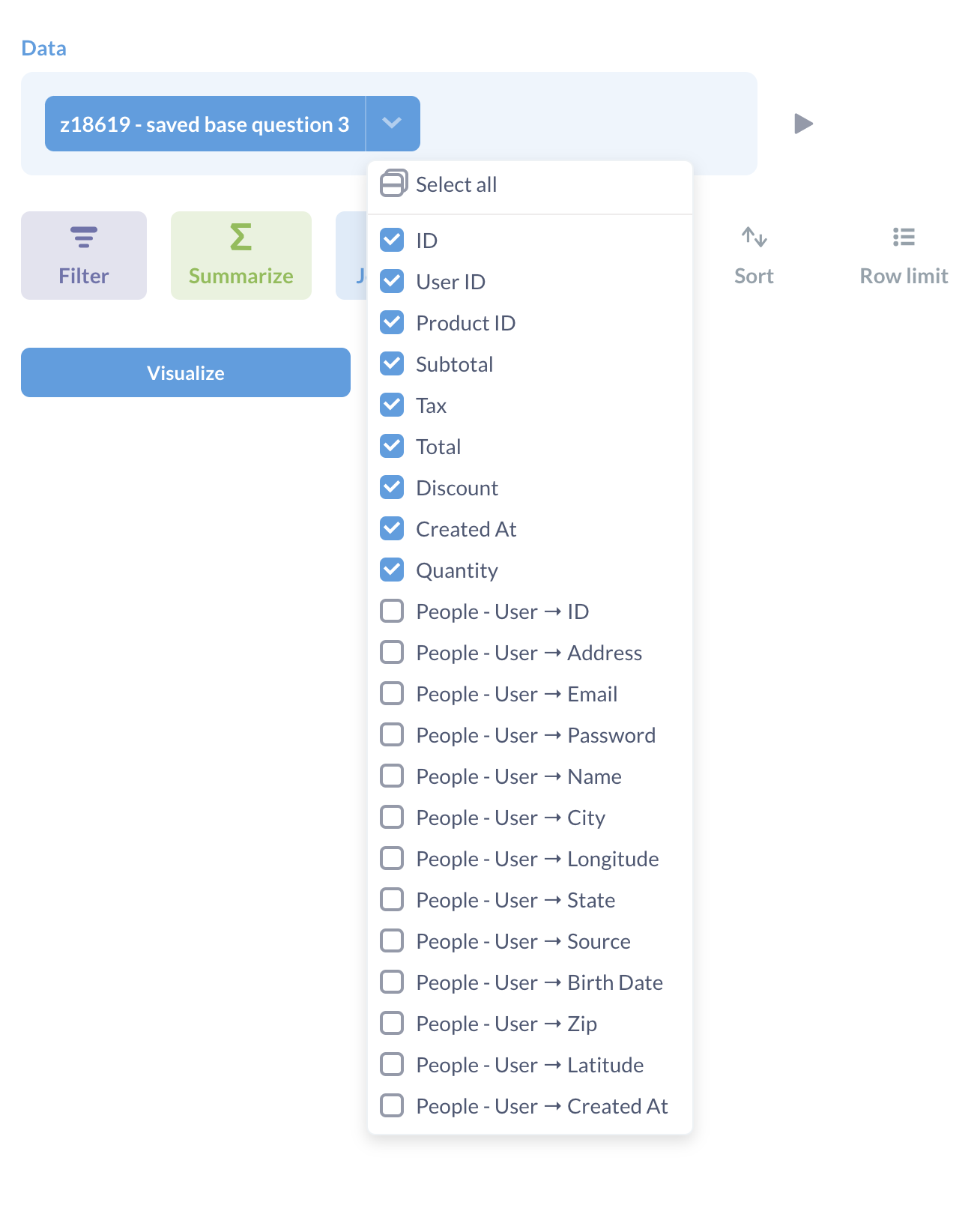 After hiding column in table settings on question based on another