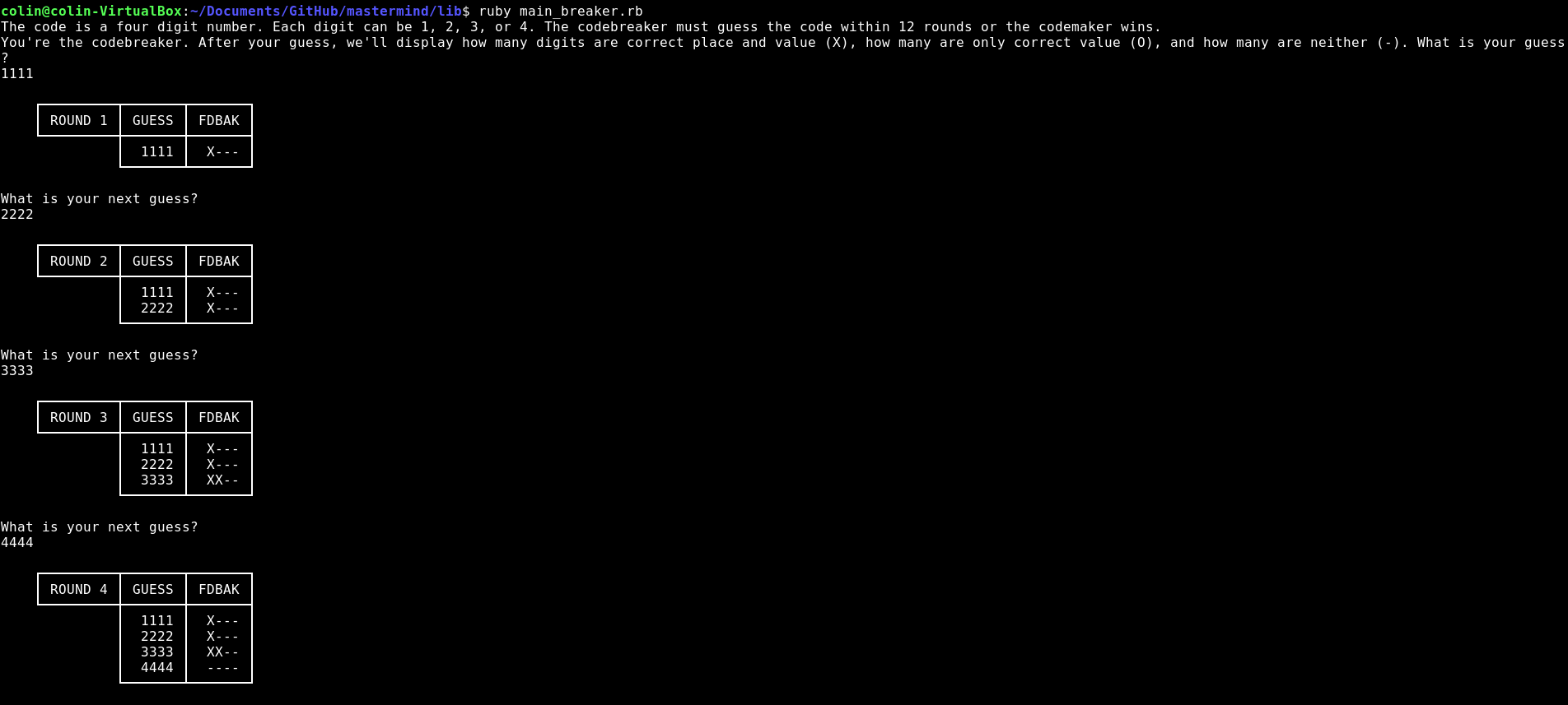 GitHub - chayre/mastermind: Mastermind game created in Ruby
