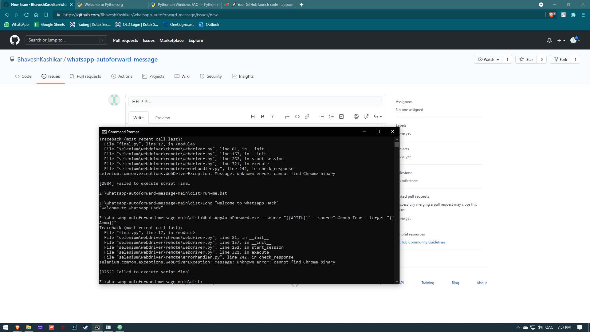 HELP Pls · Issue #1 · BhaveshKashikar/whatsapp-autoforward-message · GitHub