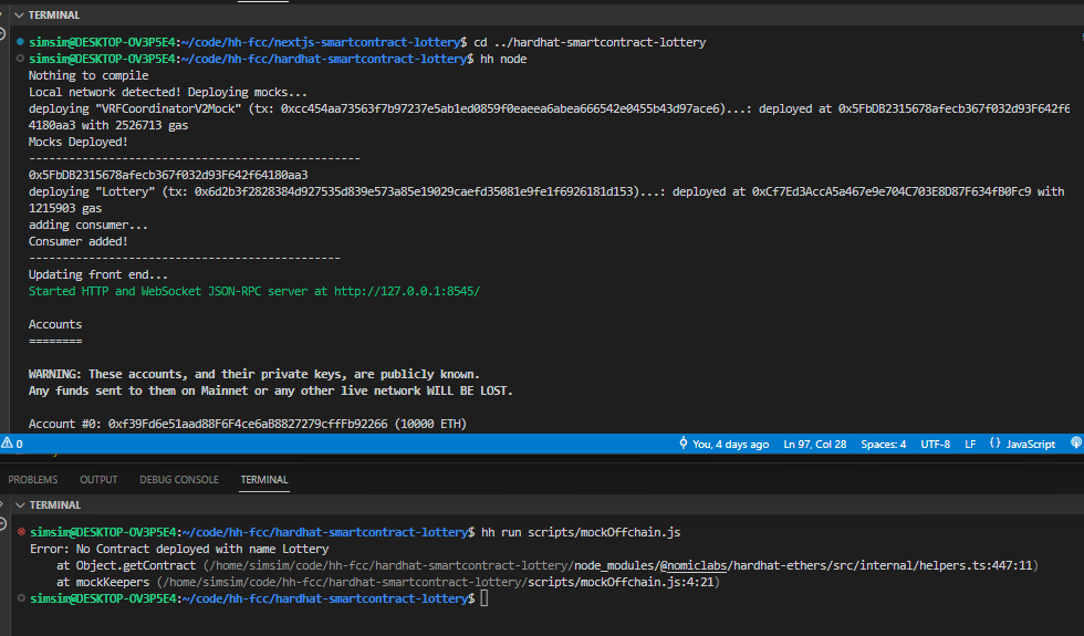 Lesson 10 - No Contract deployed with name Lottery - Node running ...