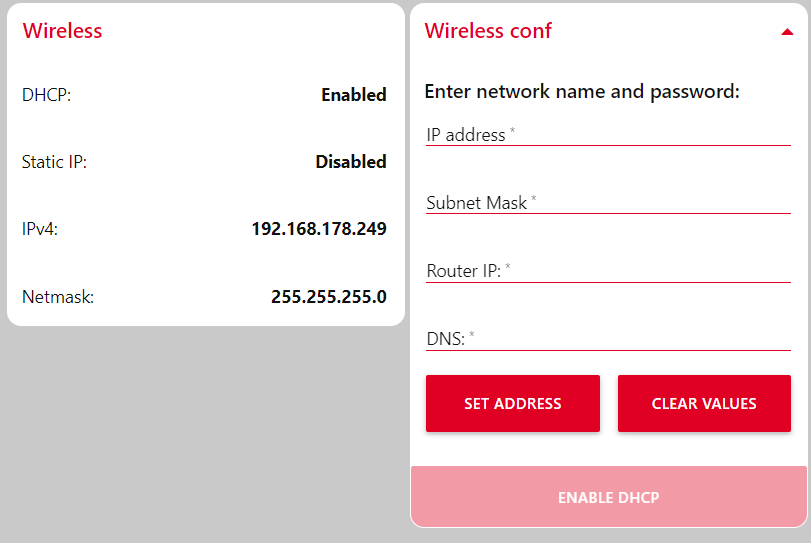 Raspberry IP Address management tab wlan0 interface (flow) NodeRED