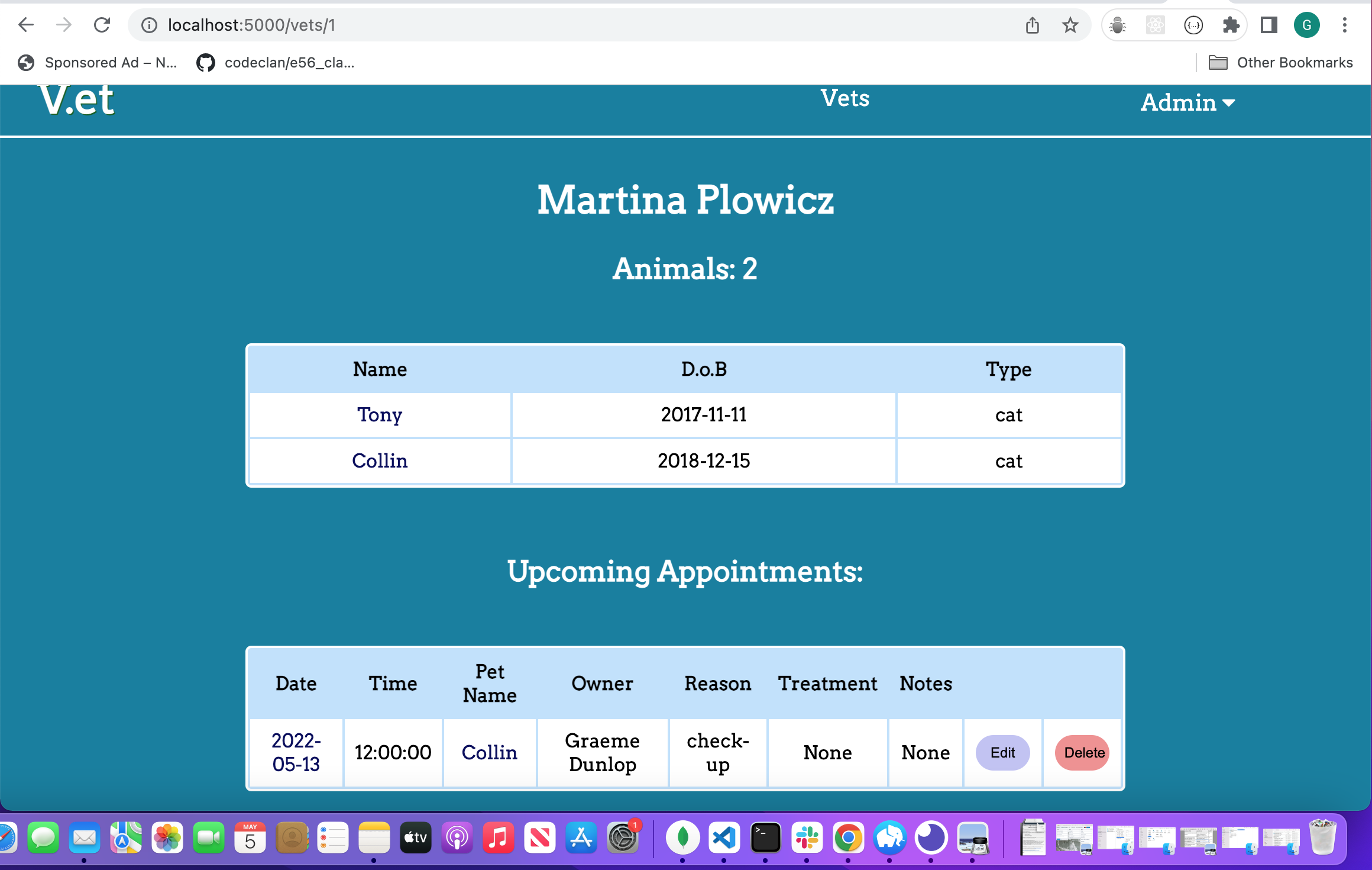GitHub - g-dunlop/Vet-Management-App: Full-Stack app built on week 5 of ...