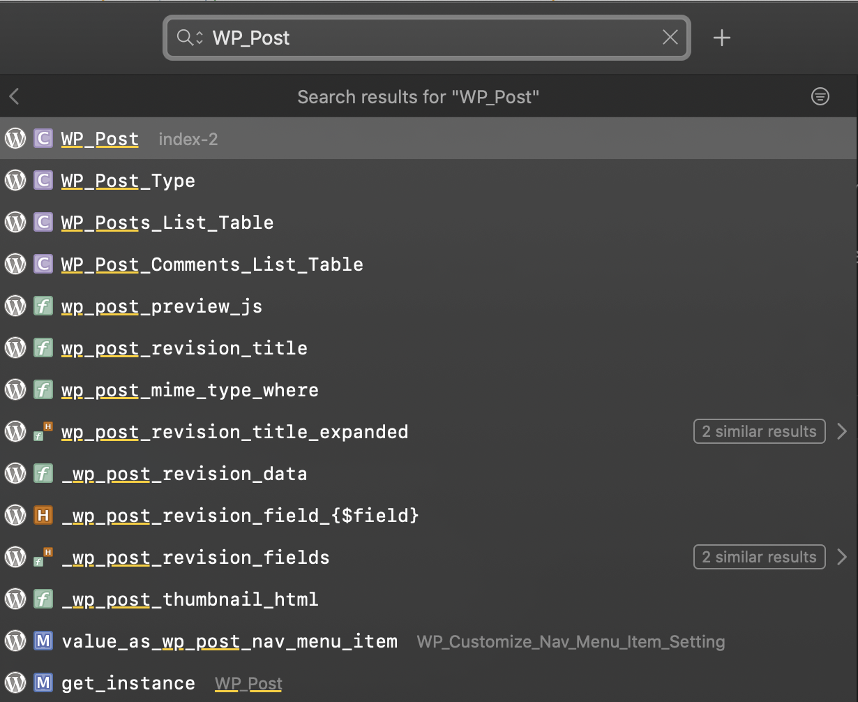 Search results in Dash