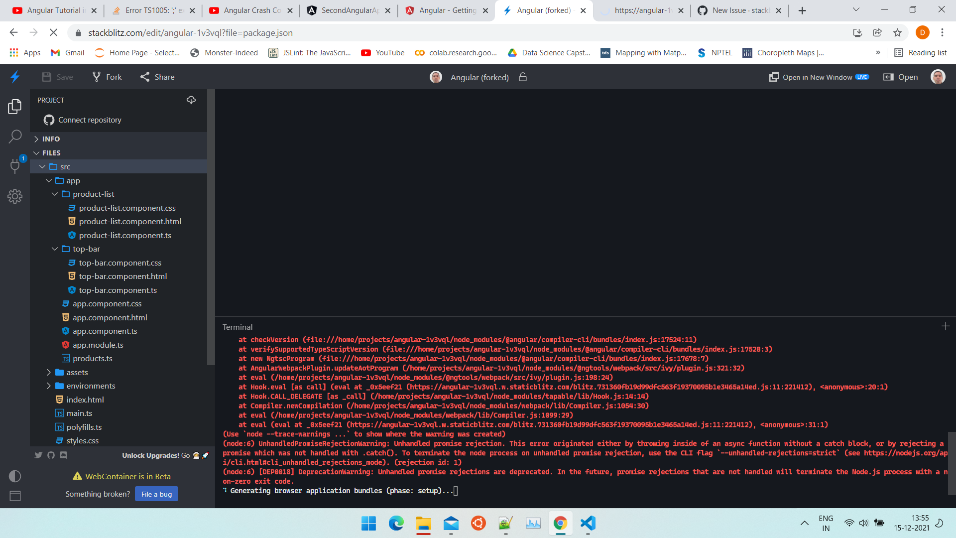 Generating browser application bundles (phase setup) for more than 3