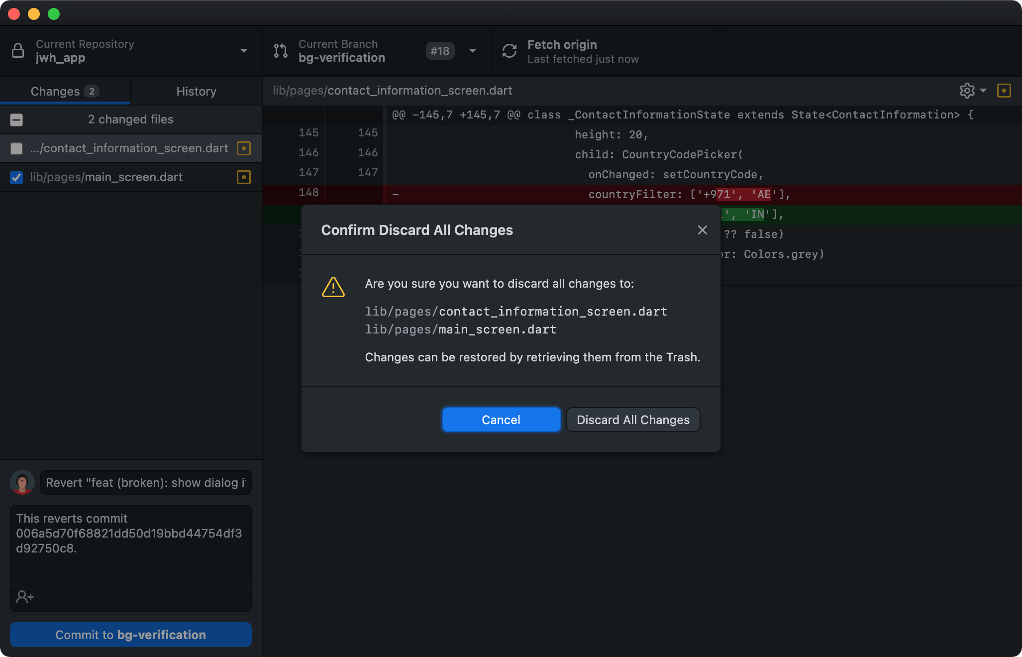 Option to keep changes for unselected files when discarding all changes ...