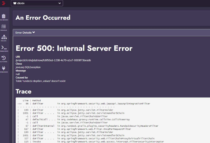 spi.SqlExceptionHelper [quartzScheduler_Worker*] Table 'rundeck