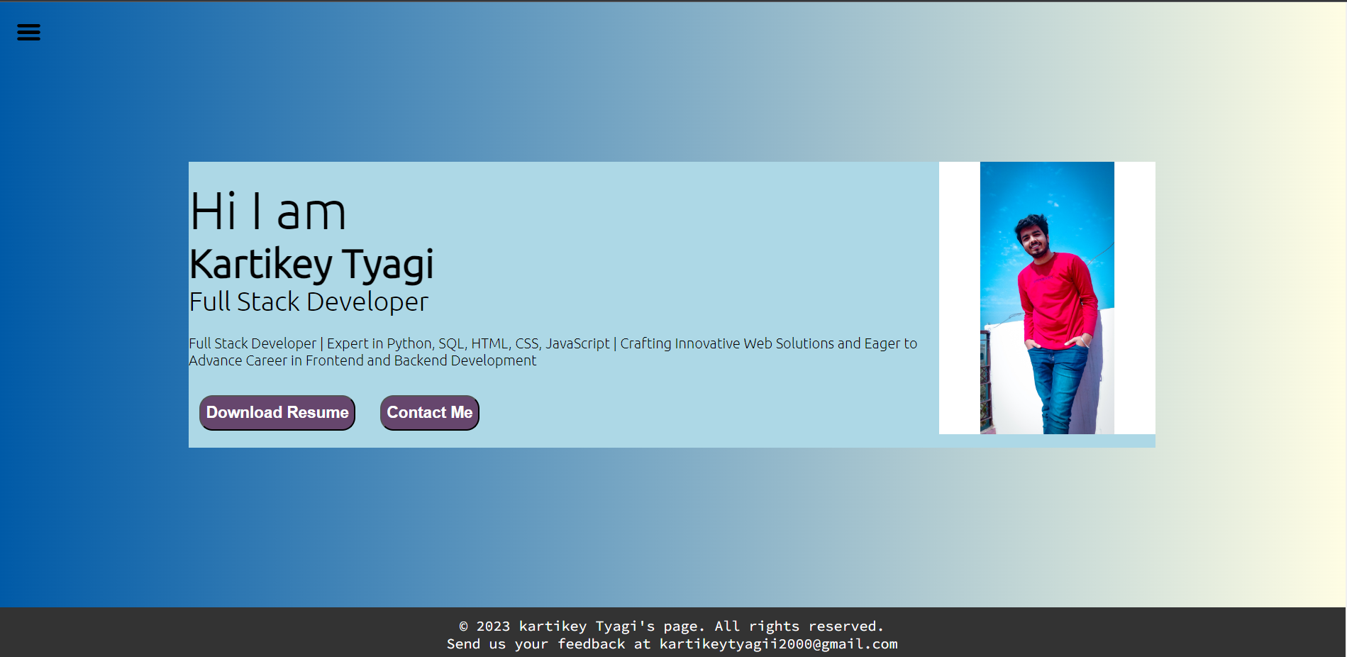 GitHub - HAHAkartikey/Personal-Portfolio: Personal Portfolio using HTML ...