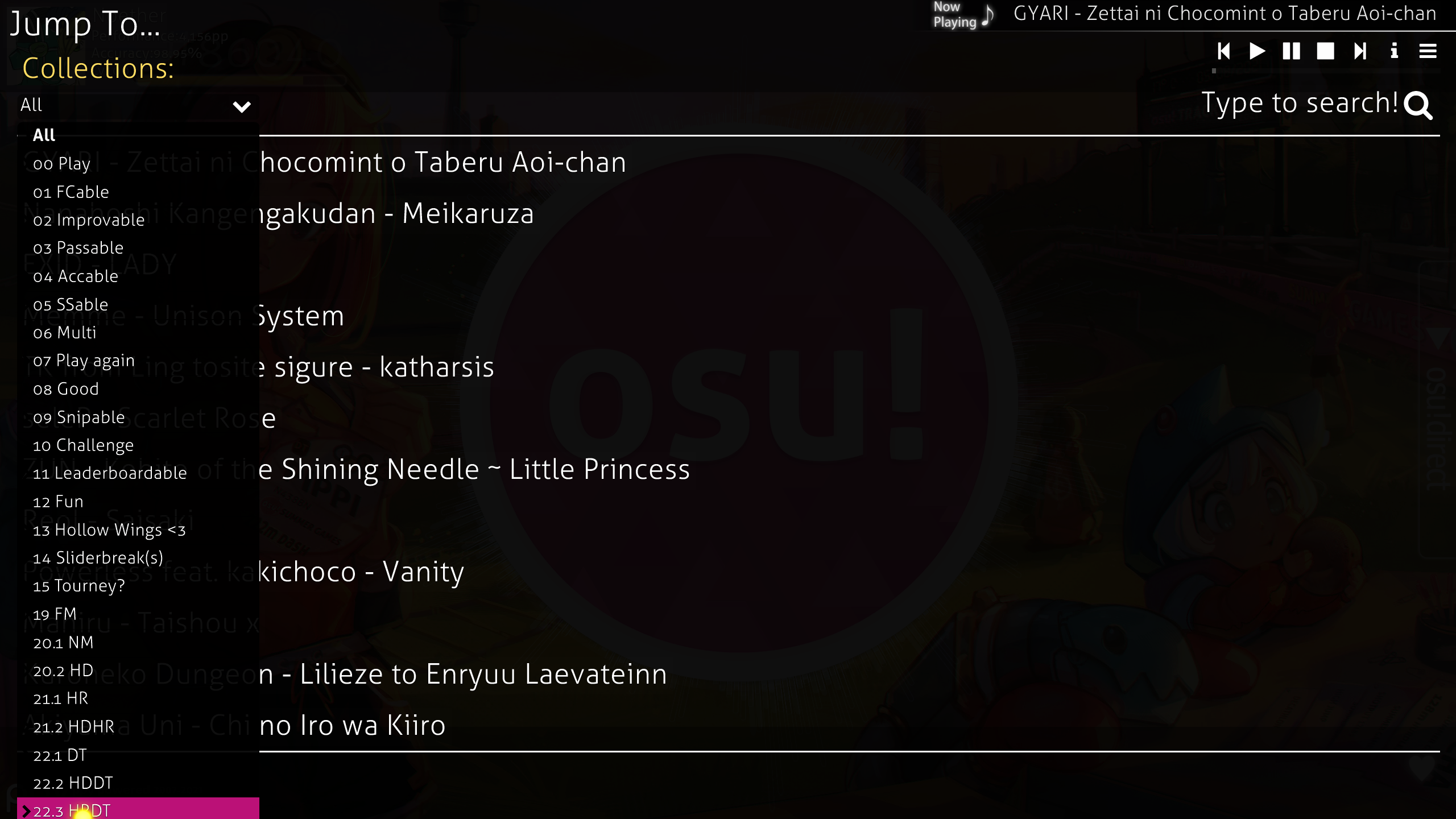 Can't scroll on Collections list in Jump To window · Issue 839 · ppy