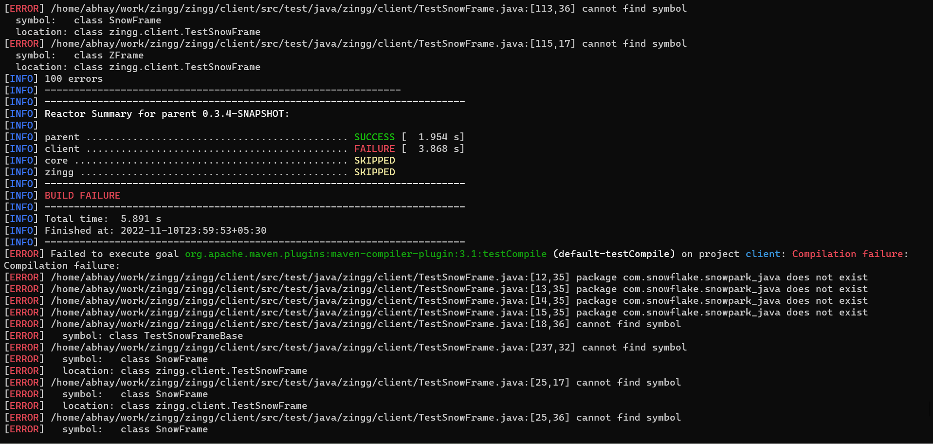 Missing snowflake dependencies during mvn clean compile package [Local