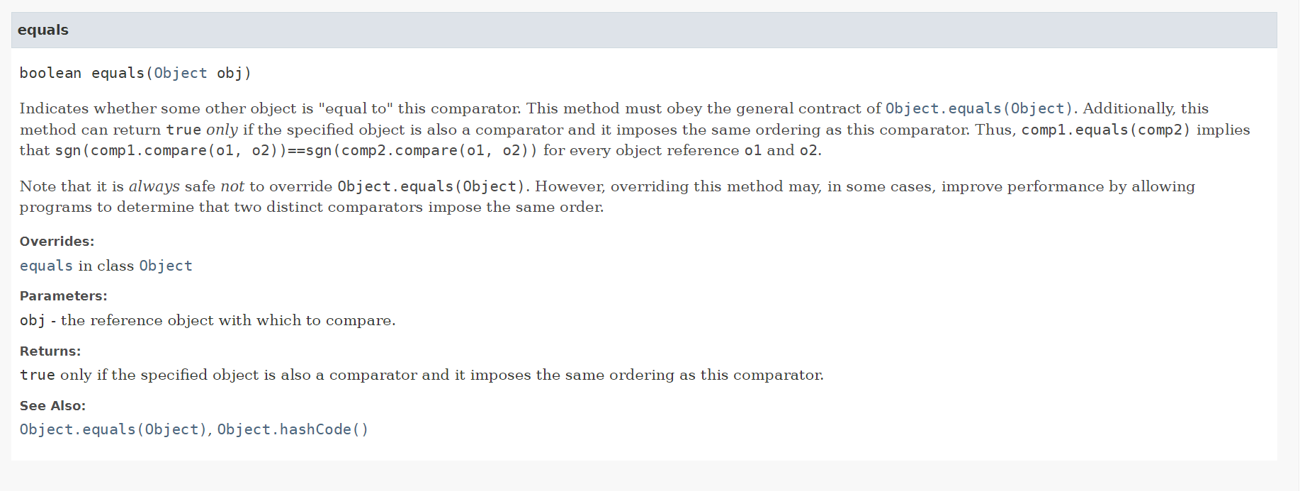 Why is equals method in Comparator Interface abstract? · Issue 25