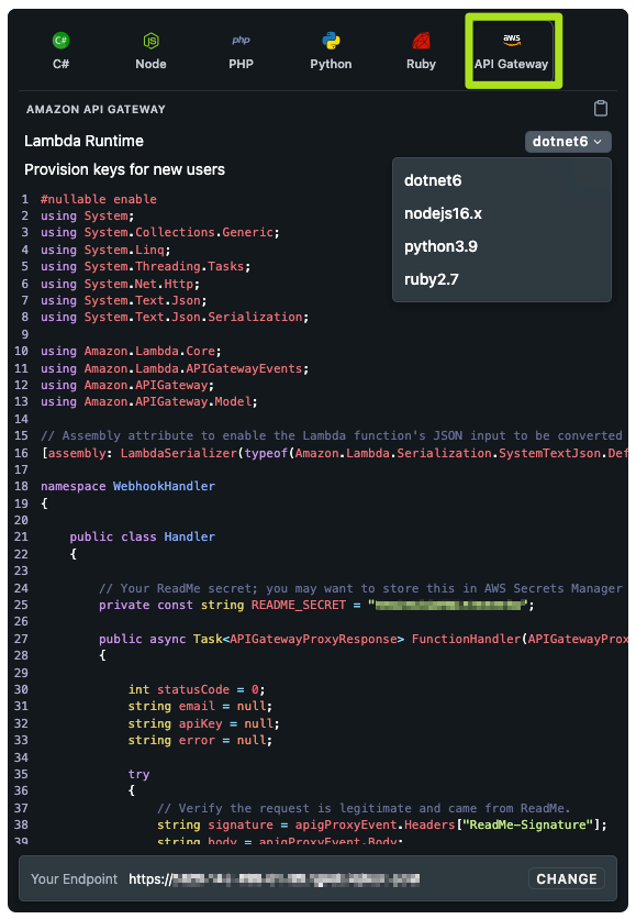 Amazon API Gateway in Personalized Docs