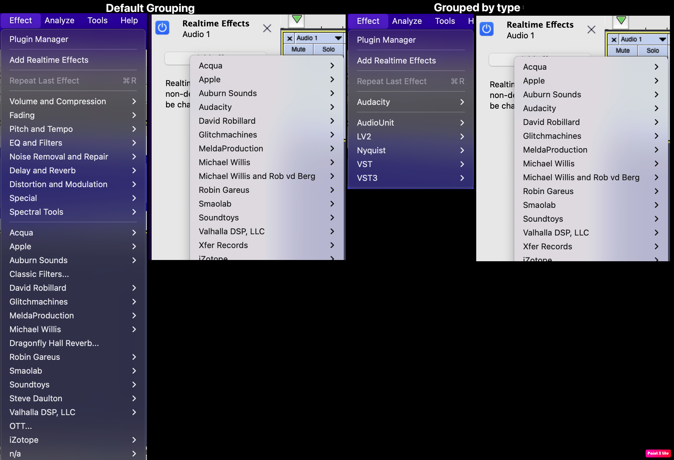Effect grouping preferences not reflected in realtime effects menu ...