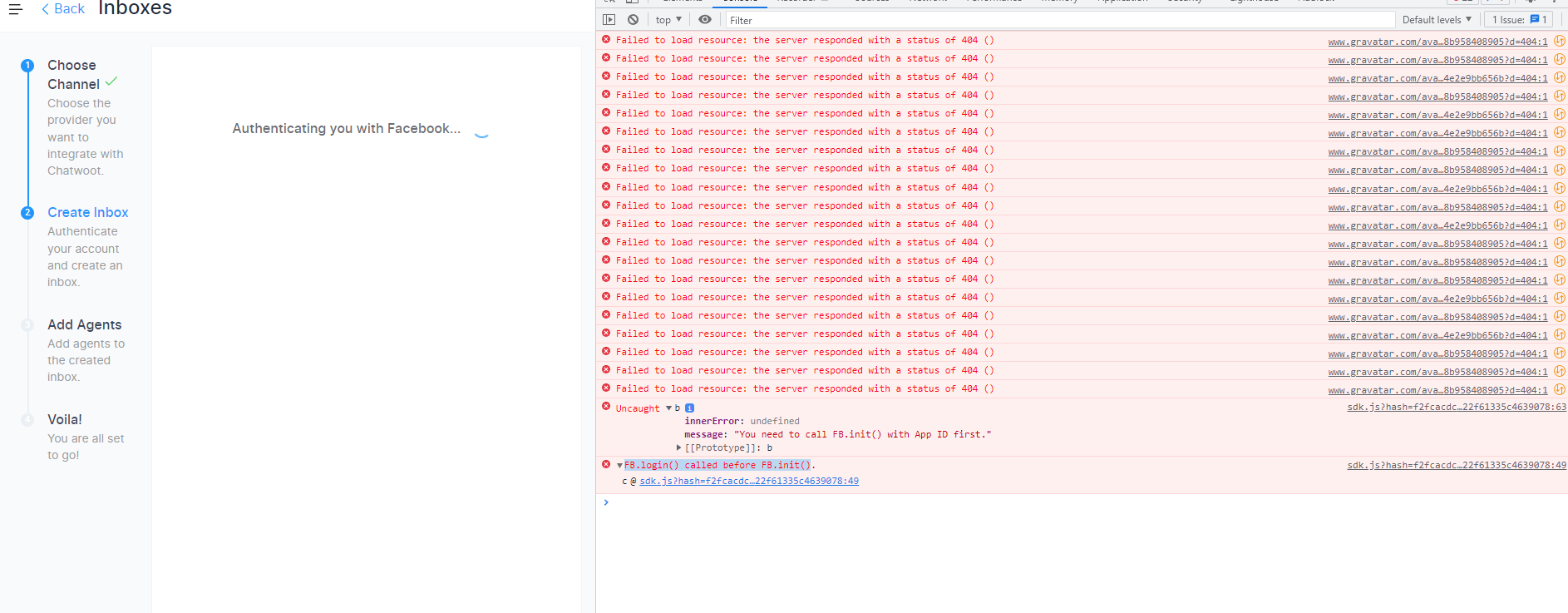 Unable to add Messenger Inbox Error FB.login() called before FB.init