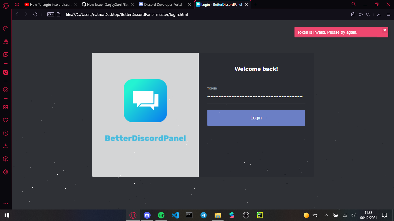[BUG]: Invalid token · Issue #126 · SanjaySunil/BetterDiscordPanel · GitHub
