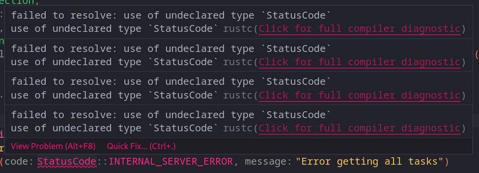 Rust analyzer complaining 3 to 4 times of the same error in vs code ...