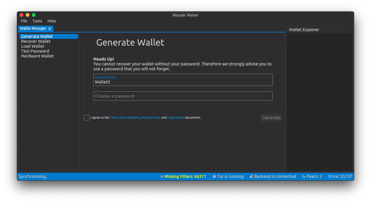 Current Onboarding Screen: Generate Wallet
