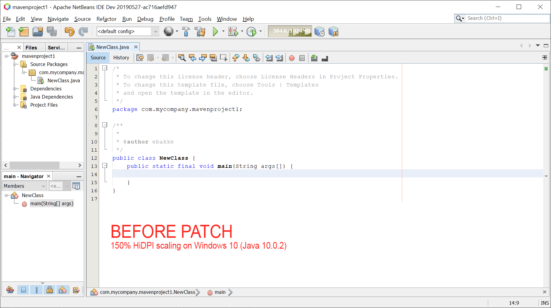 Windows 150pct HiDPI Scaling, Before Patch