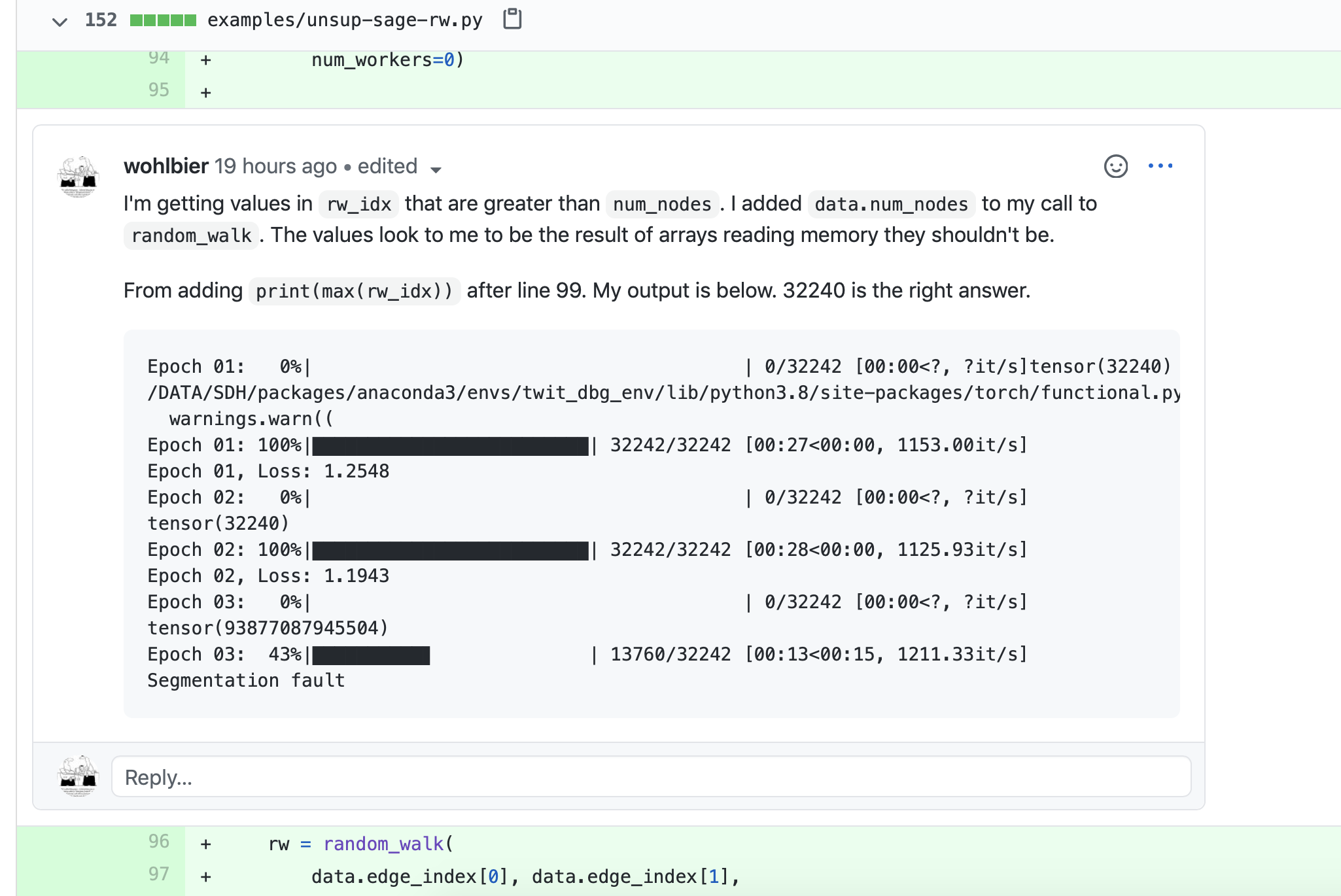 Bug in random_walk · Issue 81 · rusty1s/pytorch_cluster · GitHub
