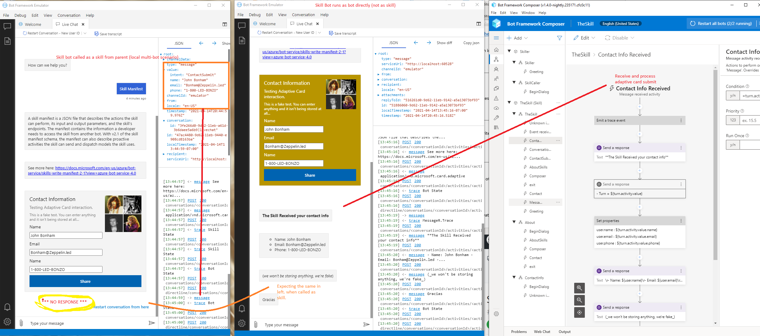 Adaptive card response doesn't appear when called by a skill. · Issue ...