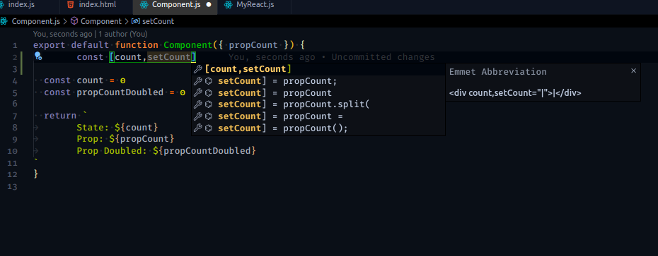 Emmet autocomplete inside a pair of [ ] in a React file is wrong ...