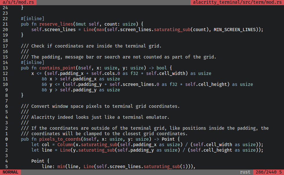 Alacritty running vim inside tmux