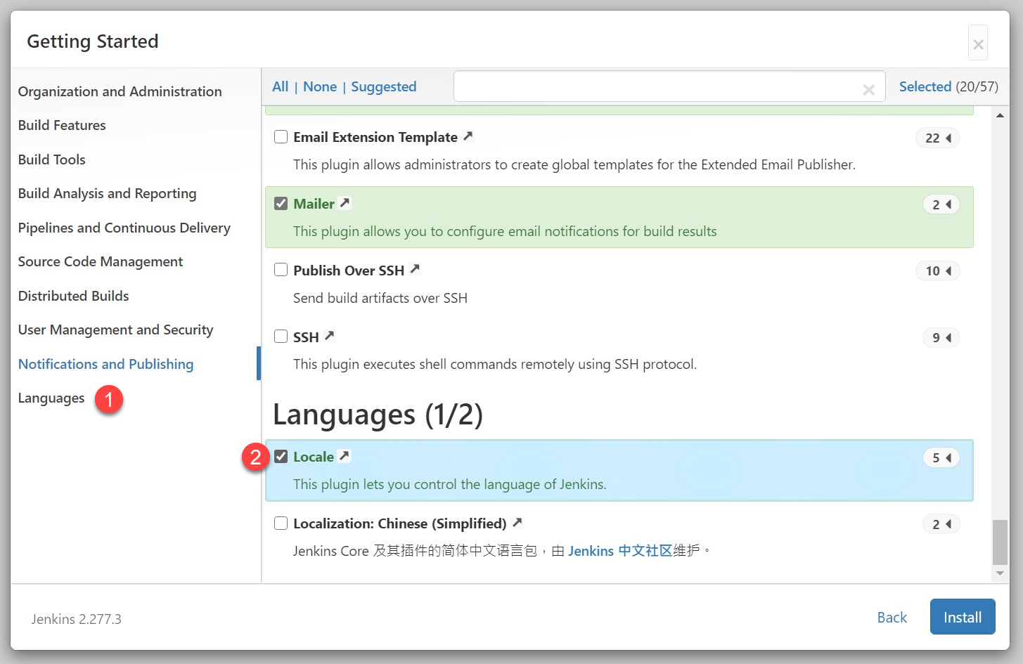 Select plugins to install - Languages - Locale