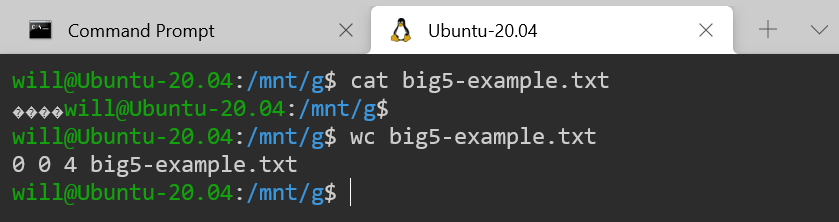 在 WSL + Windows Terminal 使用 cat 輸出 big5-example.txt 檔案內容