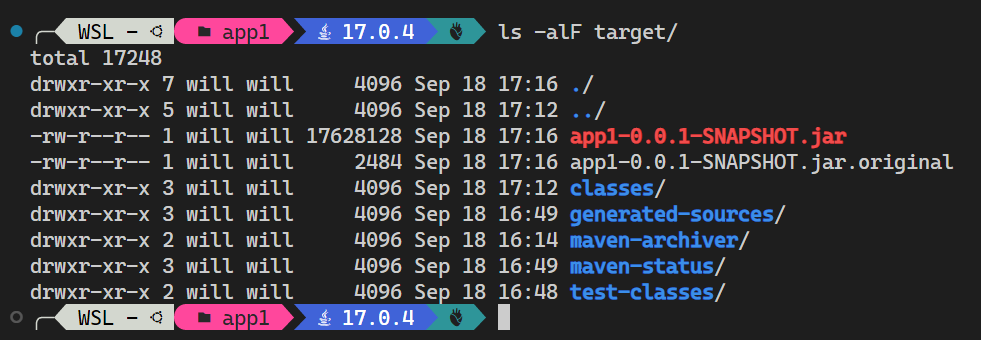 ls -alF target/