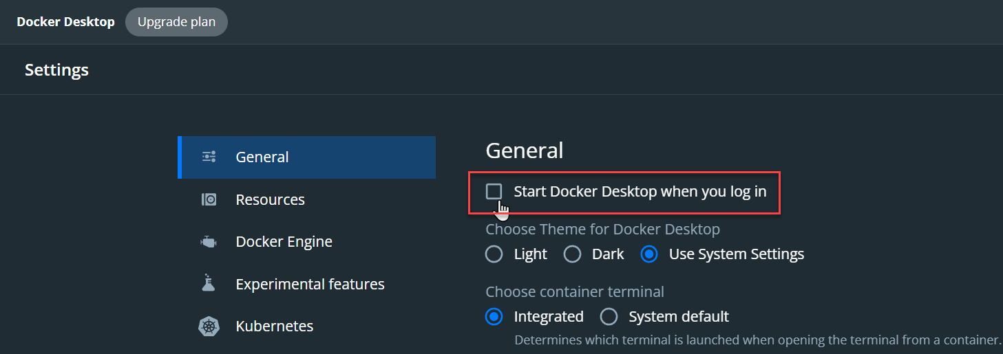 Docker Desktop > Settings