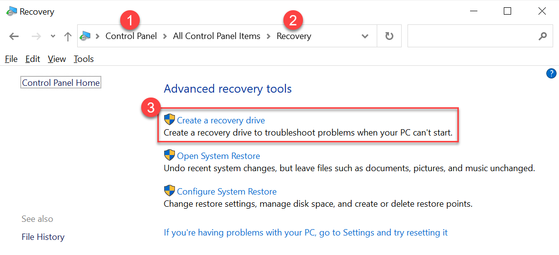 Create a recovery drive