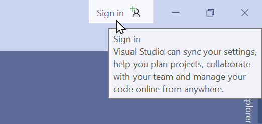 Visual Studio 2022 Sign in