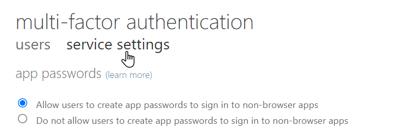 service settings > app passwords