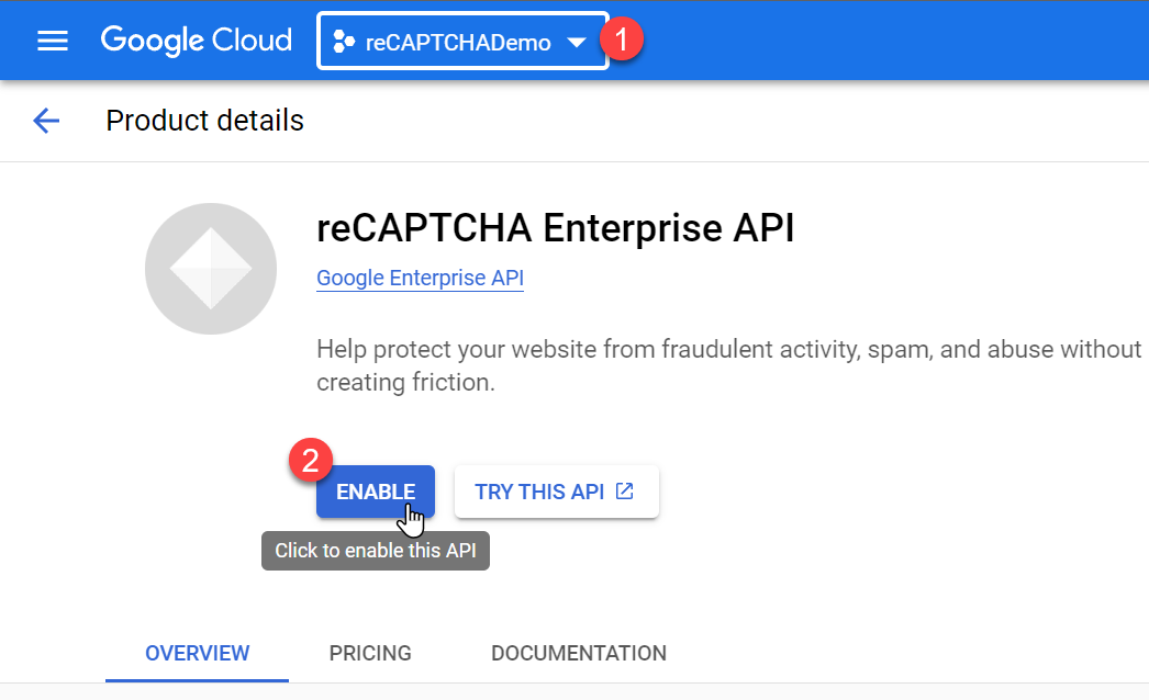 Enable reCAPTCHA Enterprise API