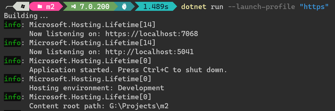 Now listening on: https://localhost:7068